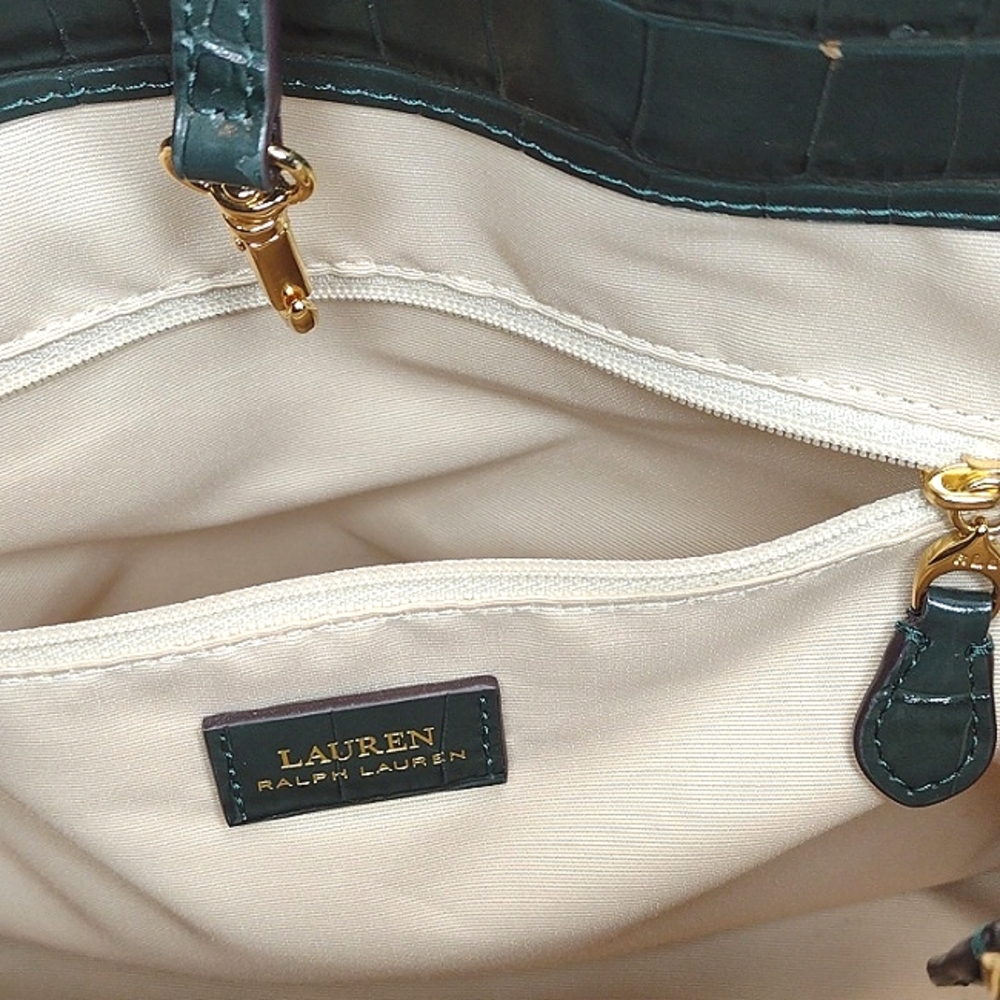 Lauren Ralph Lauren Black Croc-Embossed Patent Satchel with Crest - Picture 12 of 16